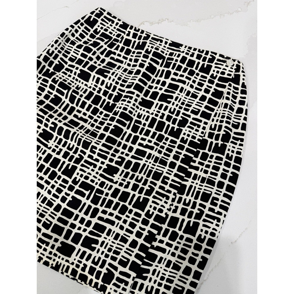 Vintage Ilyse Hart Ltd Wrap Skirt‎ Womens 8 Black/White Lined Pencil City Career